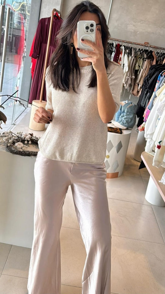 Pantalón satinado beige