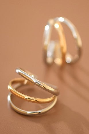 Arracada triple dorado y plata