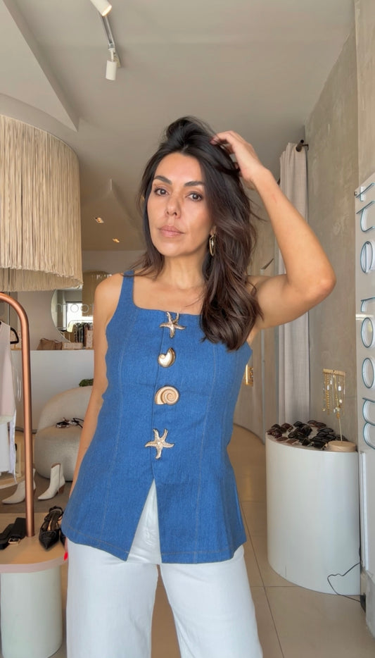 Top denim boton de mar