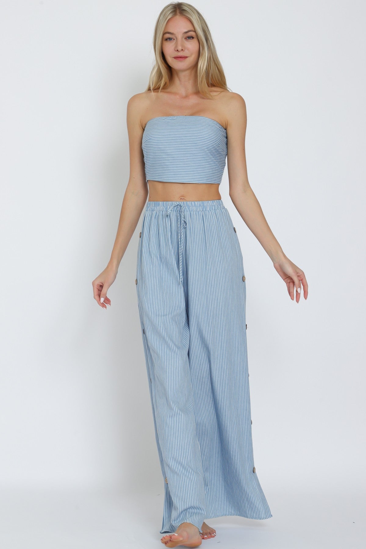 Set strapless rayado azul