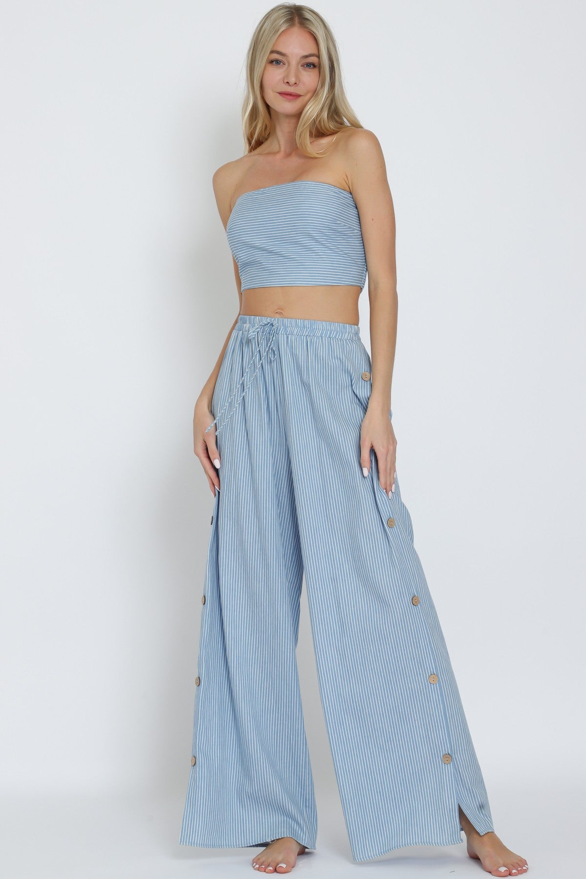 Set strapless rayado azul