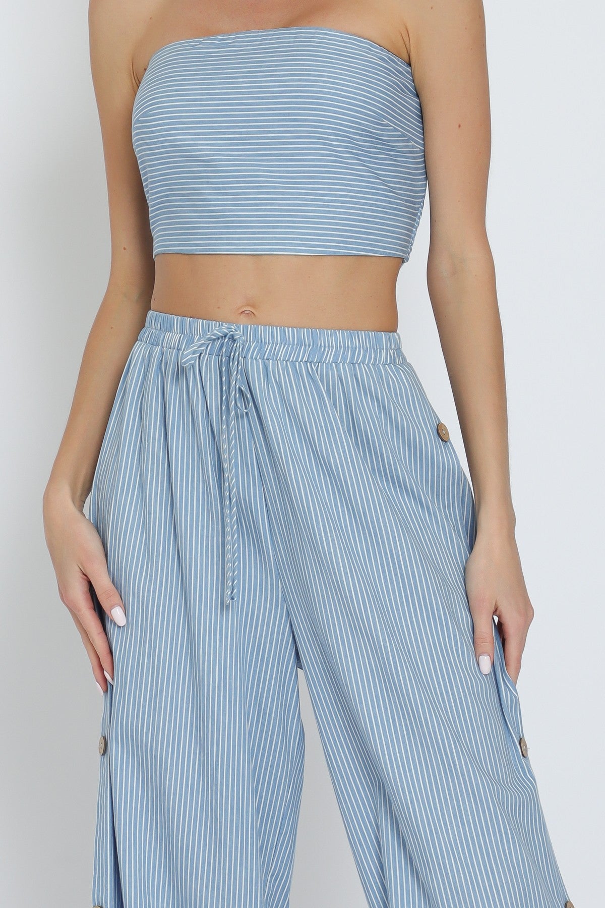 Set strapless rayado azul