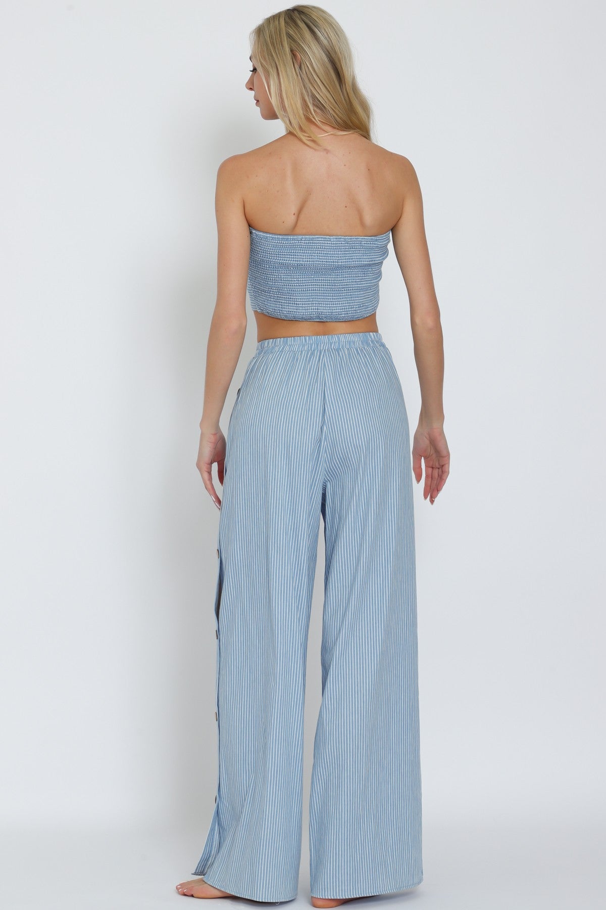 Set strapless rayado azul