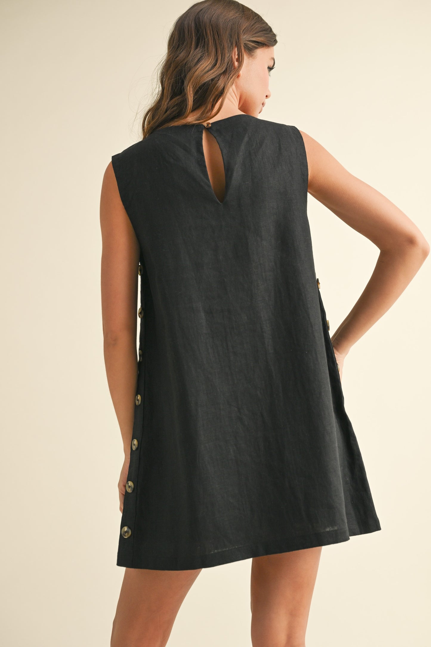 Vestido lino botones negro
