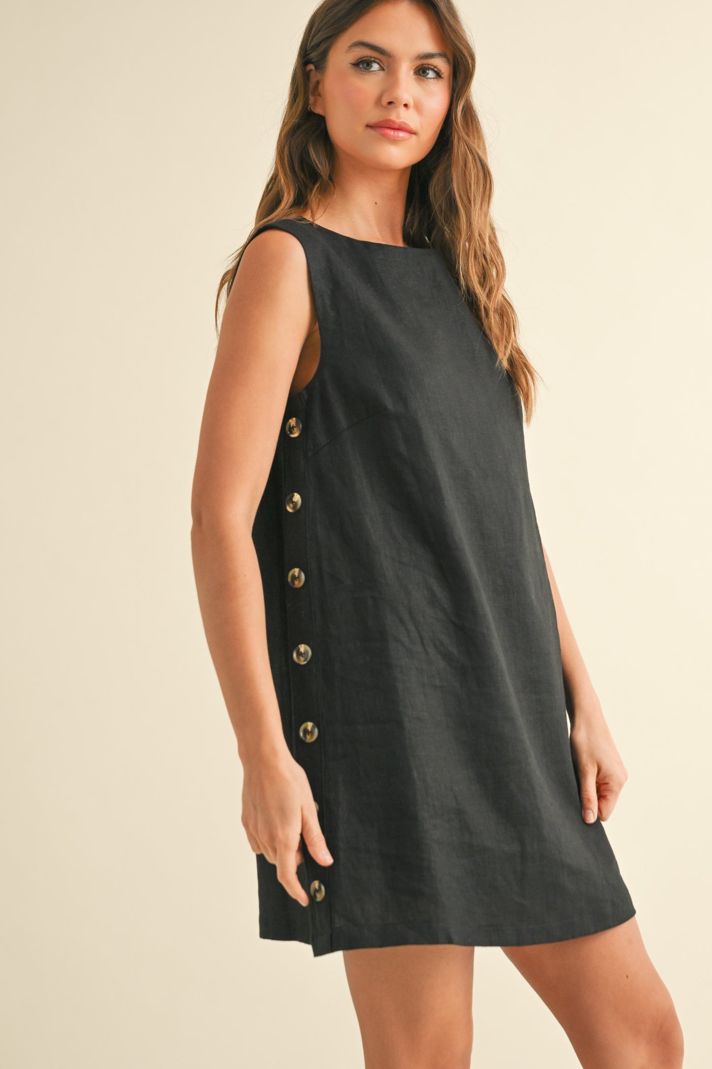 Vestido lino botones negro