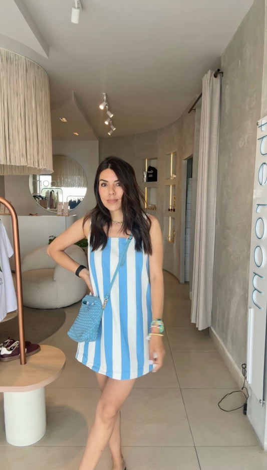 Vestido rayado azul con blanco