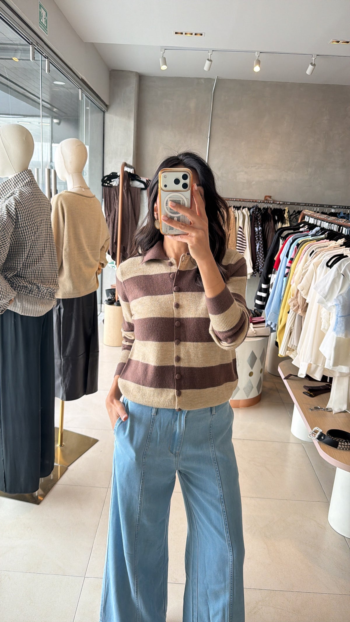Blusa rayas café y beige