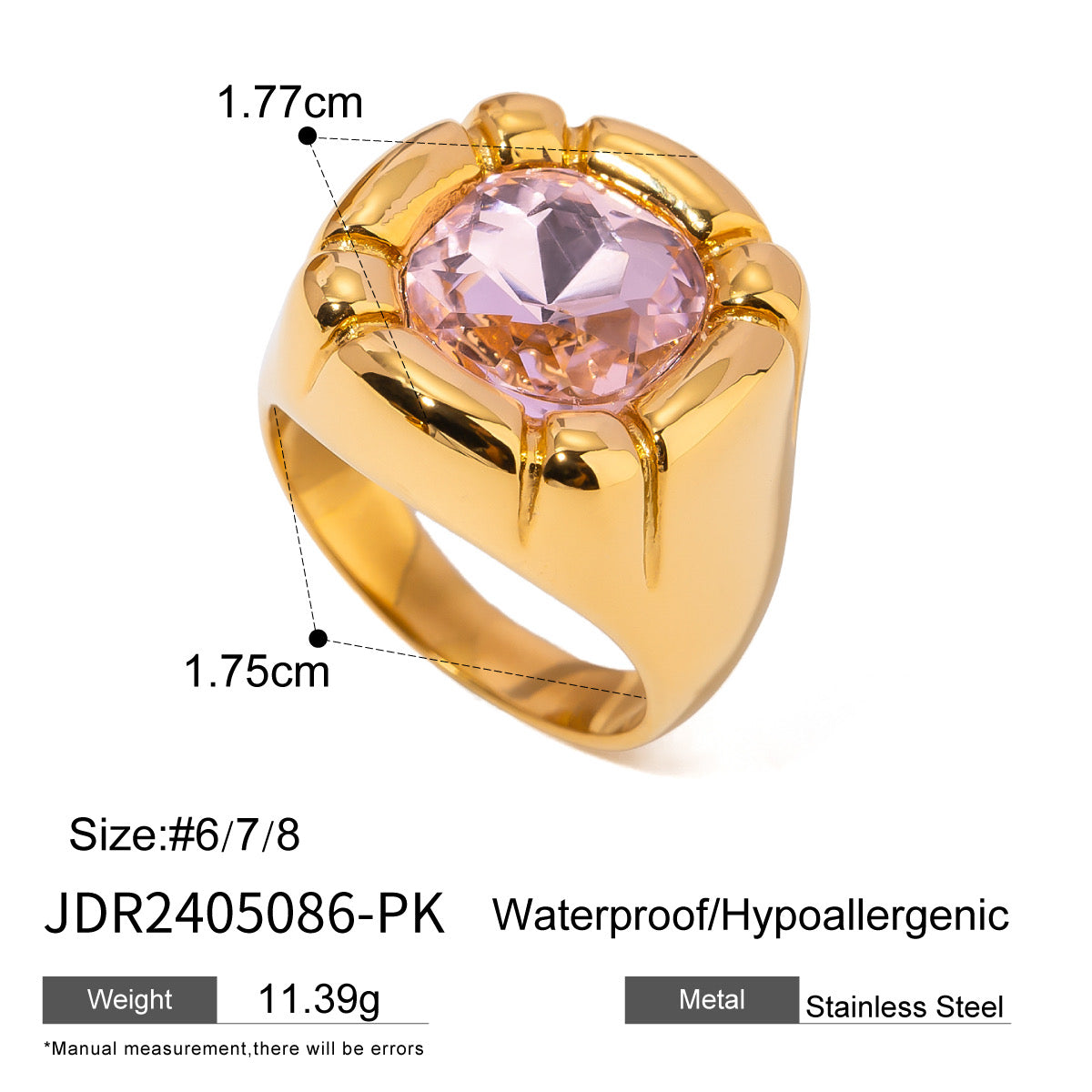 Anillo dorado piedra rosa