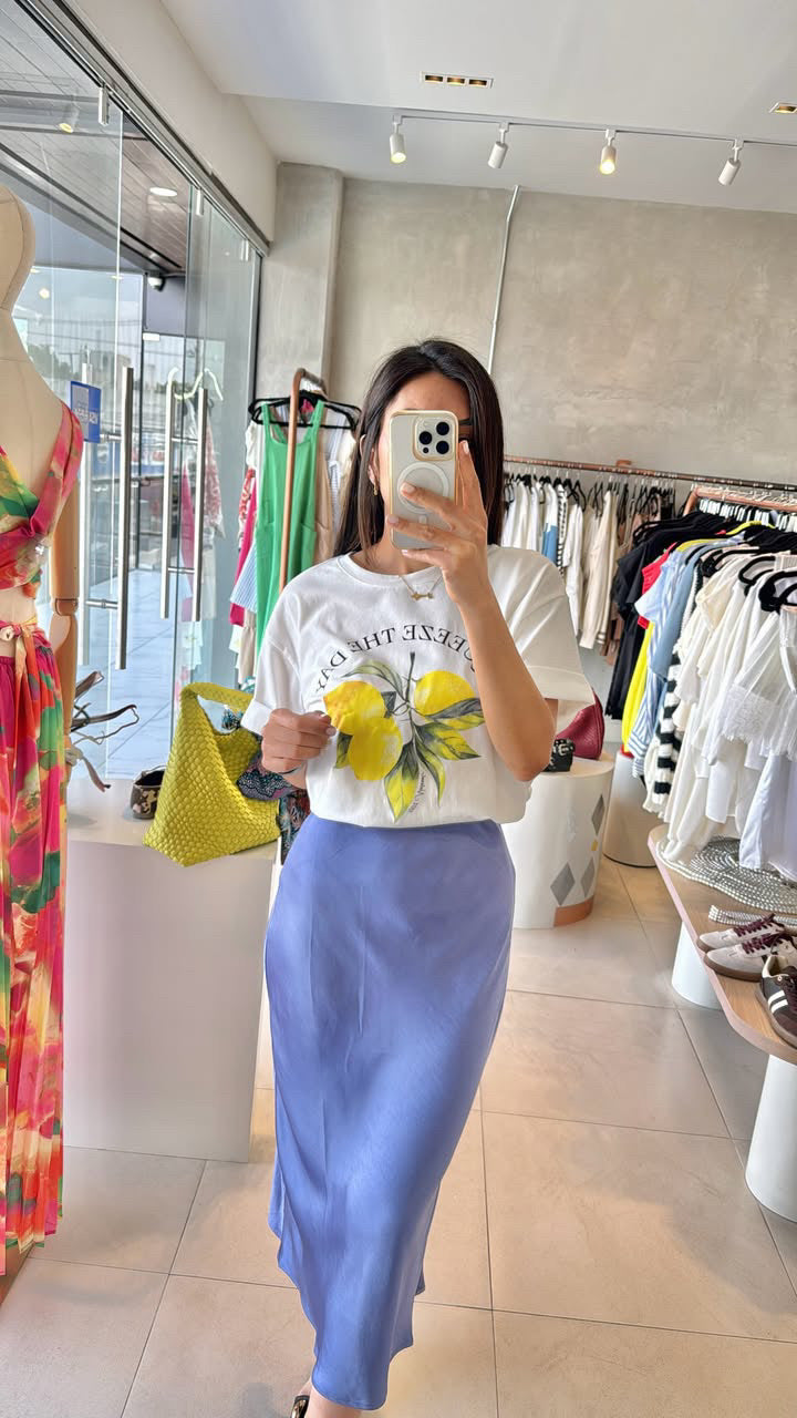 Falda azul estampada satin