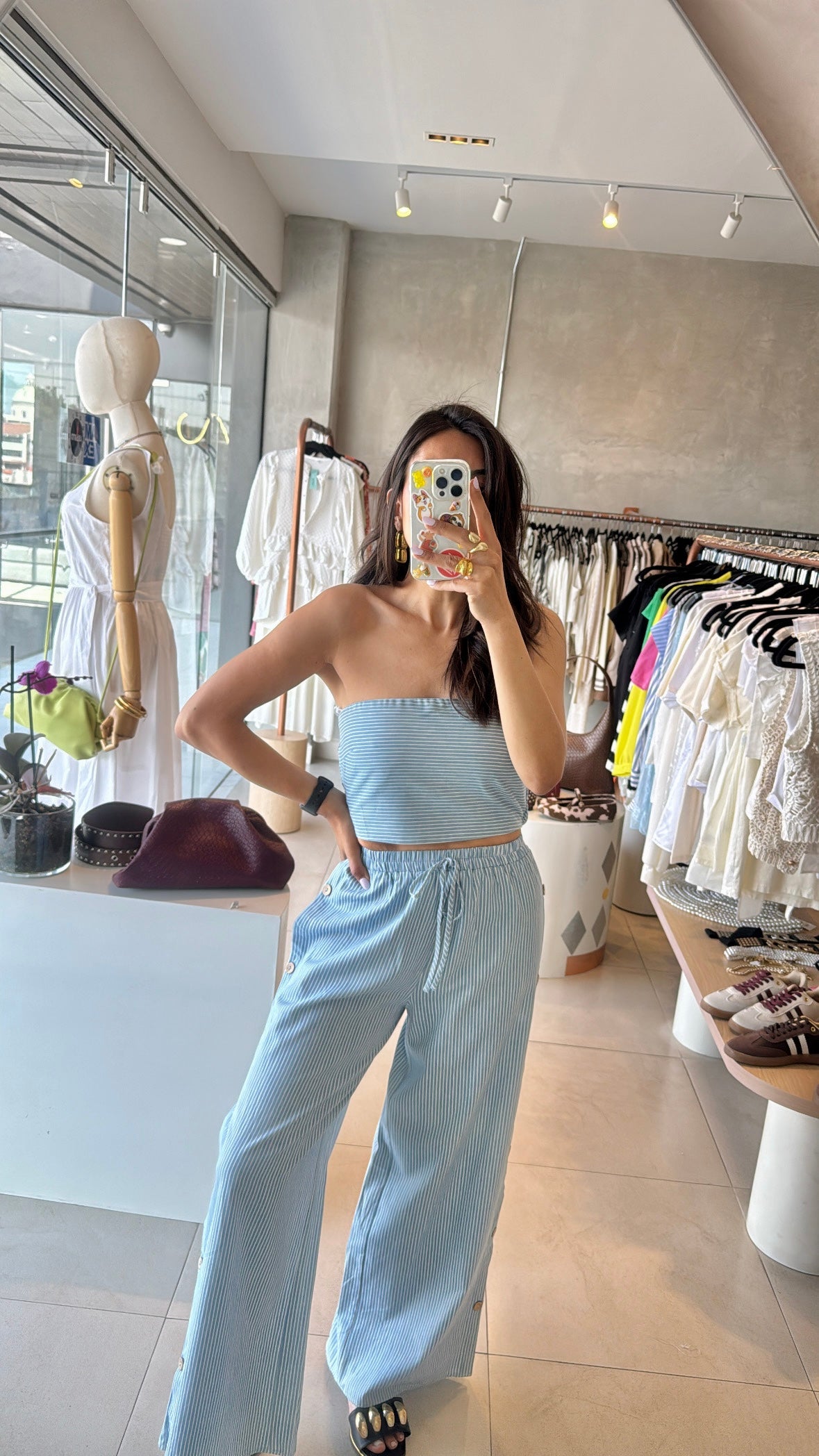 Set strapless rayado azul