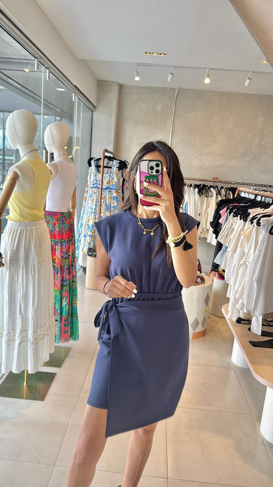Vestido azul marino cruzado