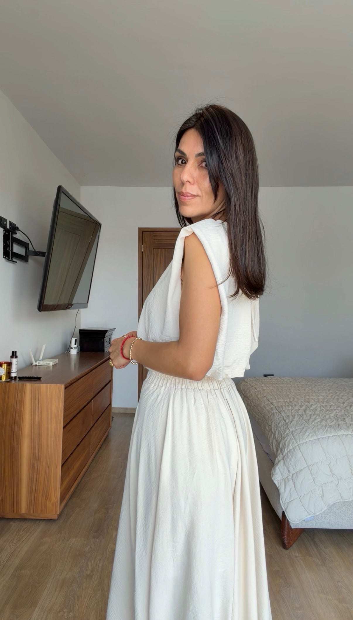 Set beige falda y top