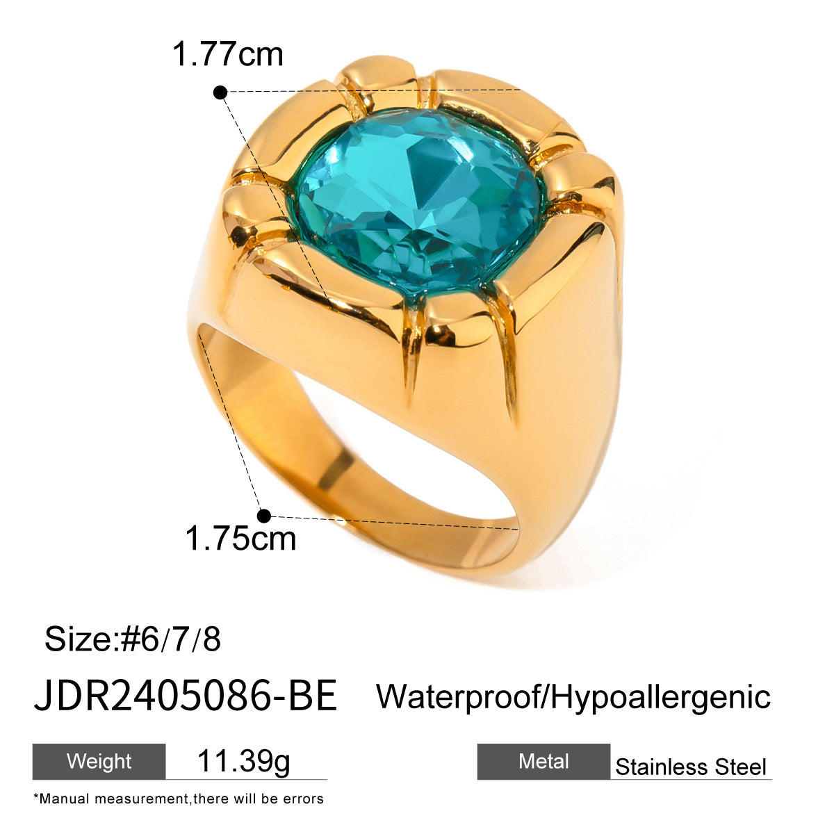 Anillo dorado piedra azul