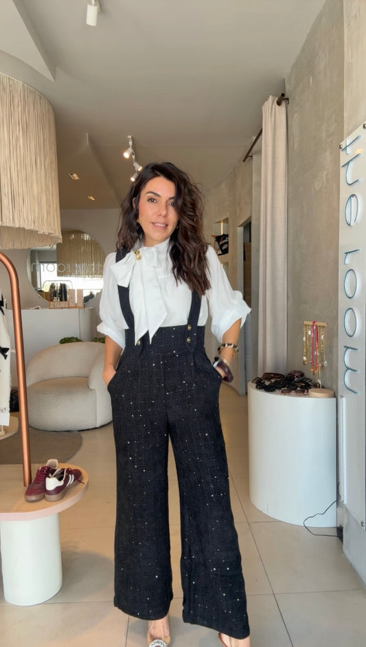 Pre order jumpsuit negro brillos