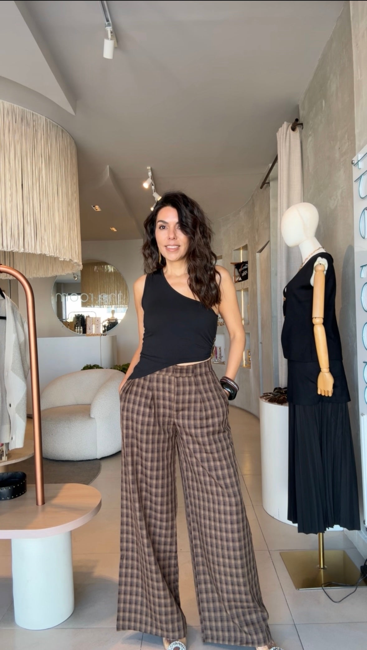 Pantalón de cuadros café