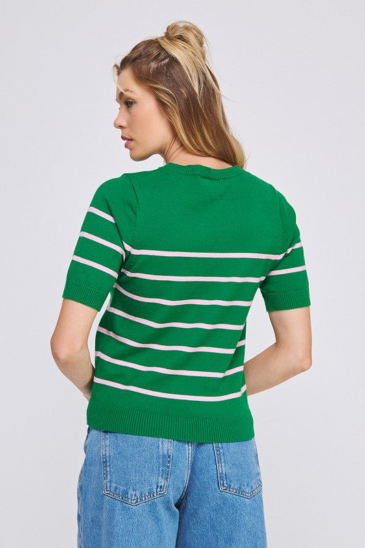 Blusa verde rayas rosas