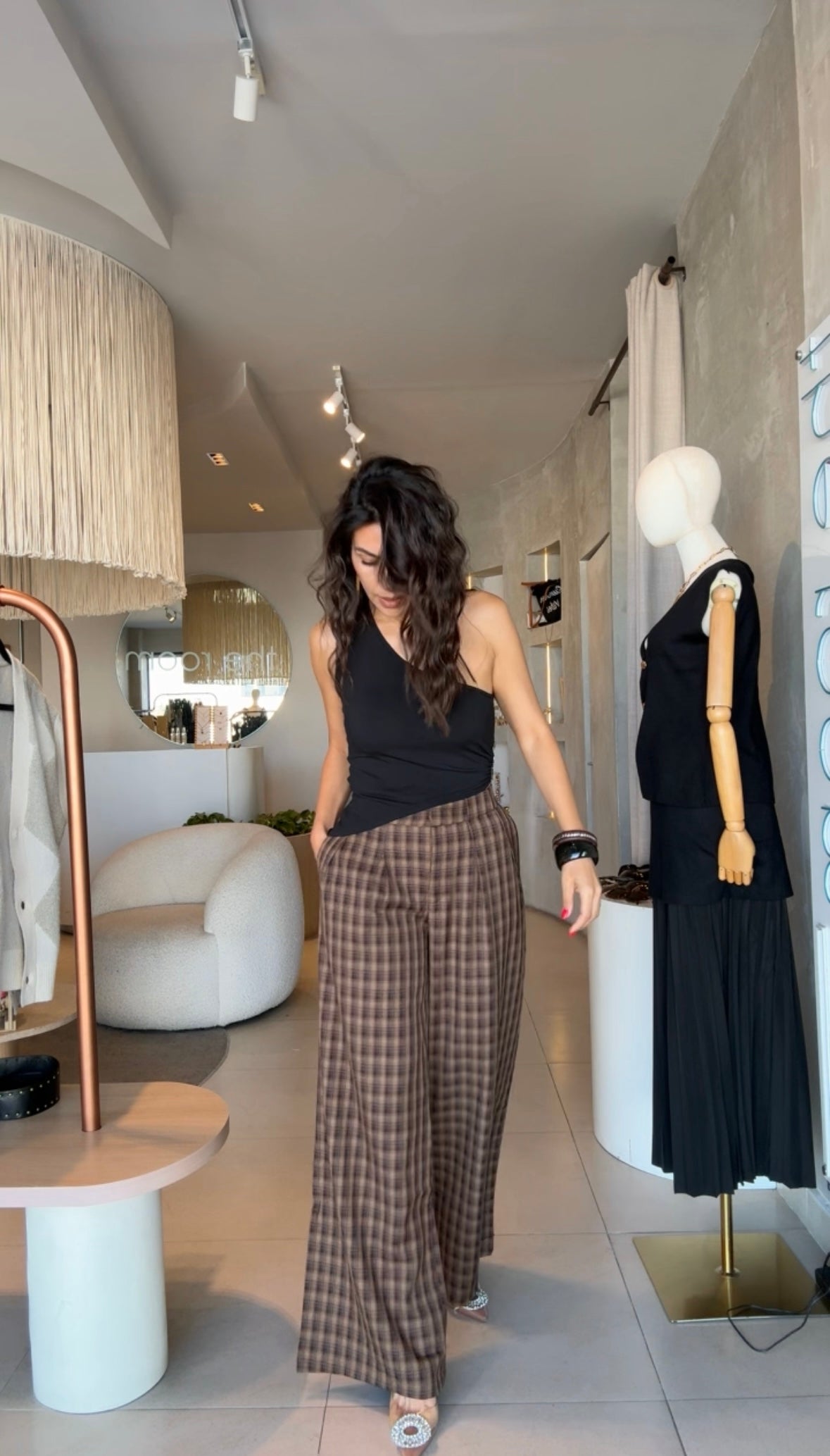 Pantalón de cuadros café