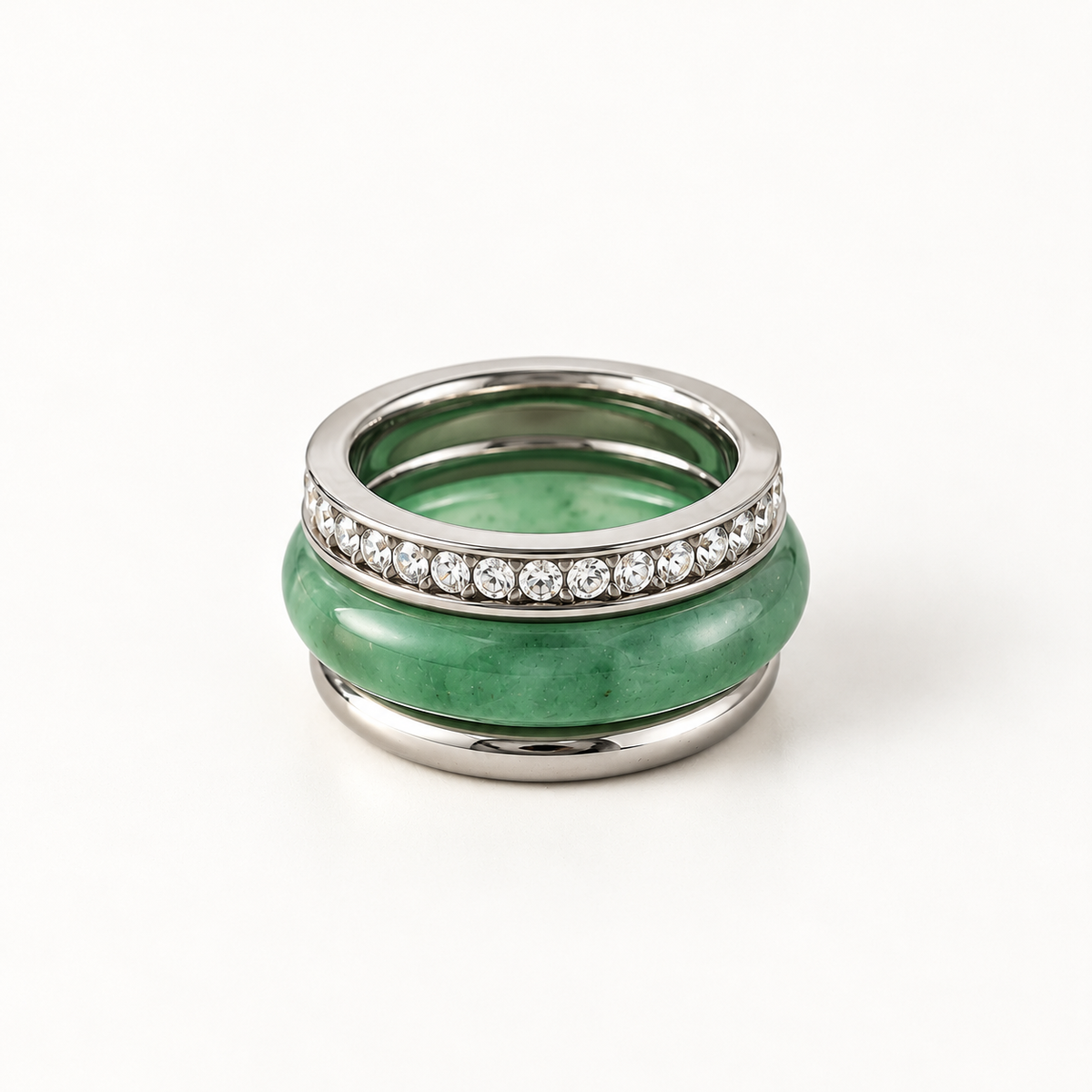 Trío anillo verde con plata