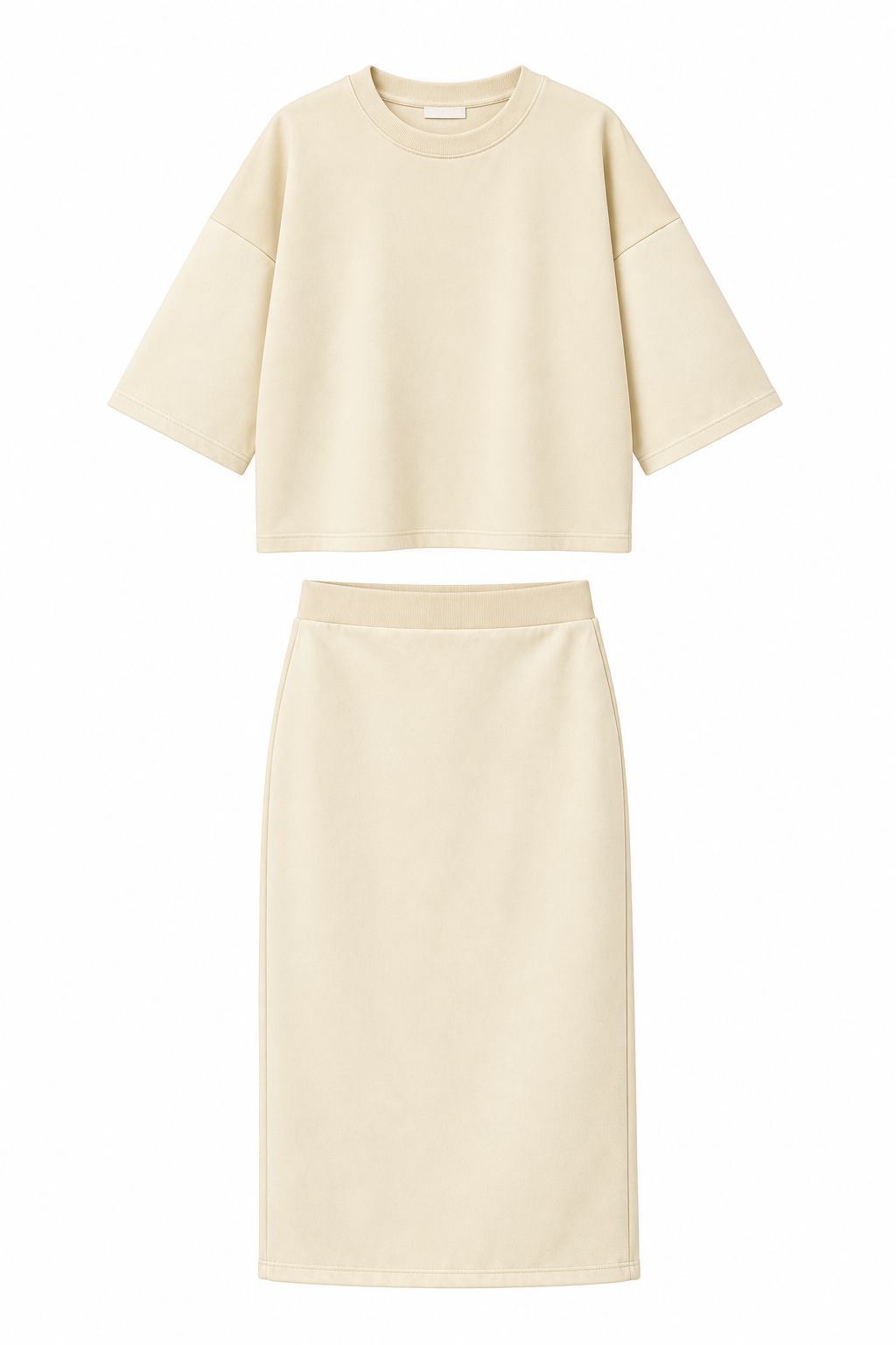 Set falda vinipiel y top beige