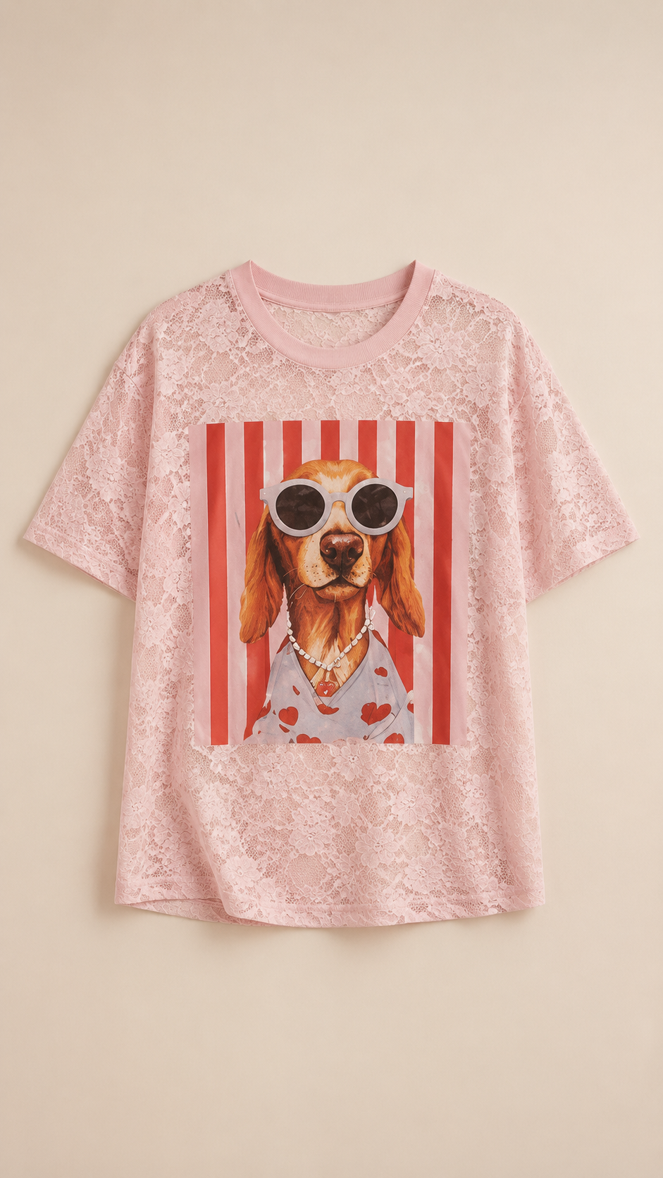 Pre order tshirt encaje rosa perrito