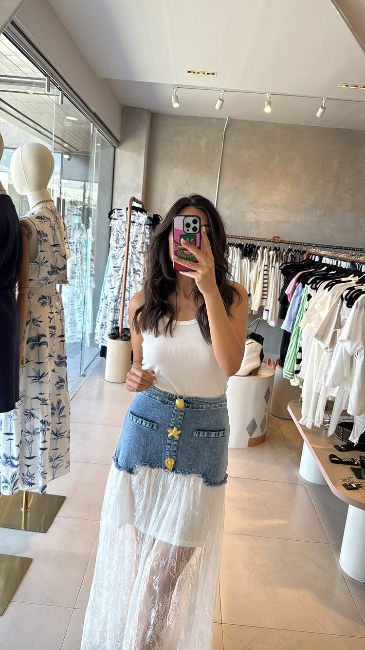 Falda denim blanco encaje