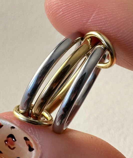 Anillo triple dorado y plateado