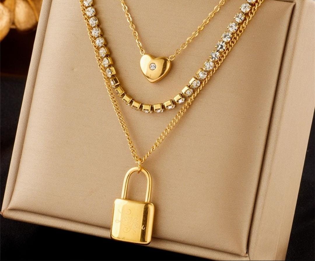 Collar candado y corazón