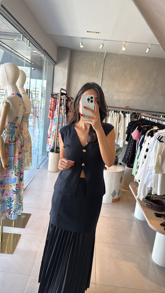 Set negro punto chaleco y falda