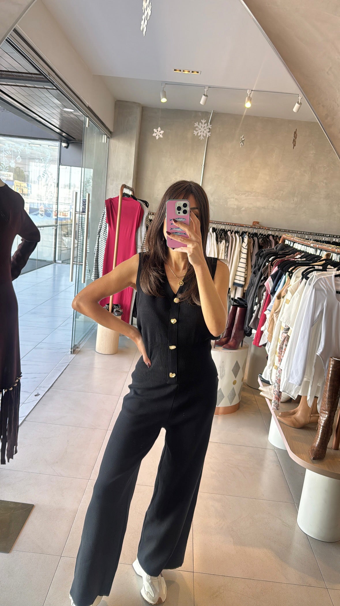 Set negro chaleco botones figuras