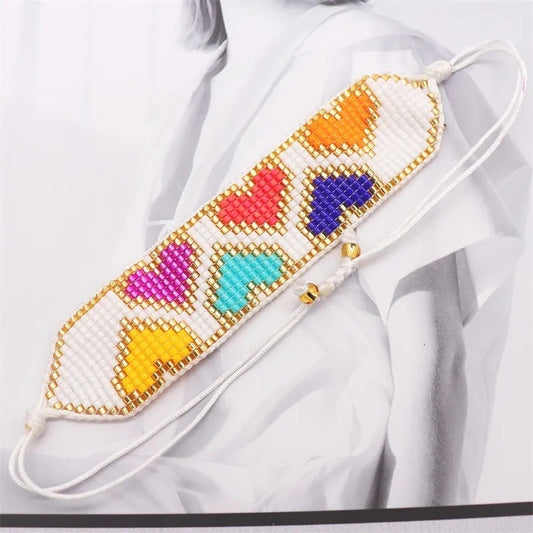 Pulsera blanca corazones Miyuki