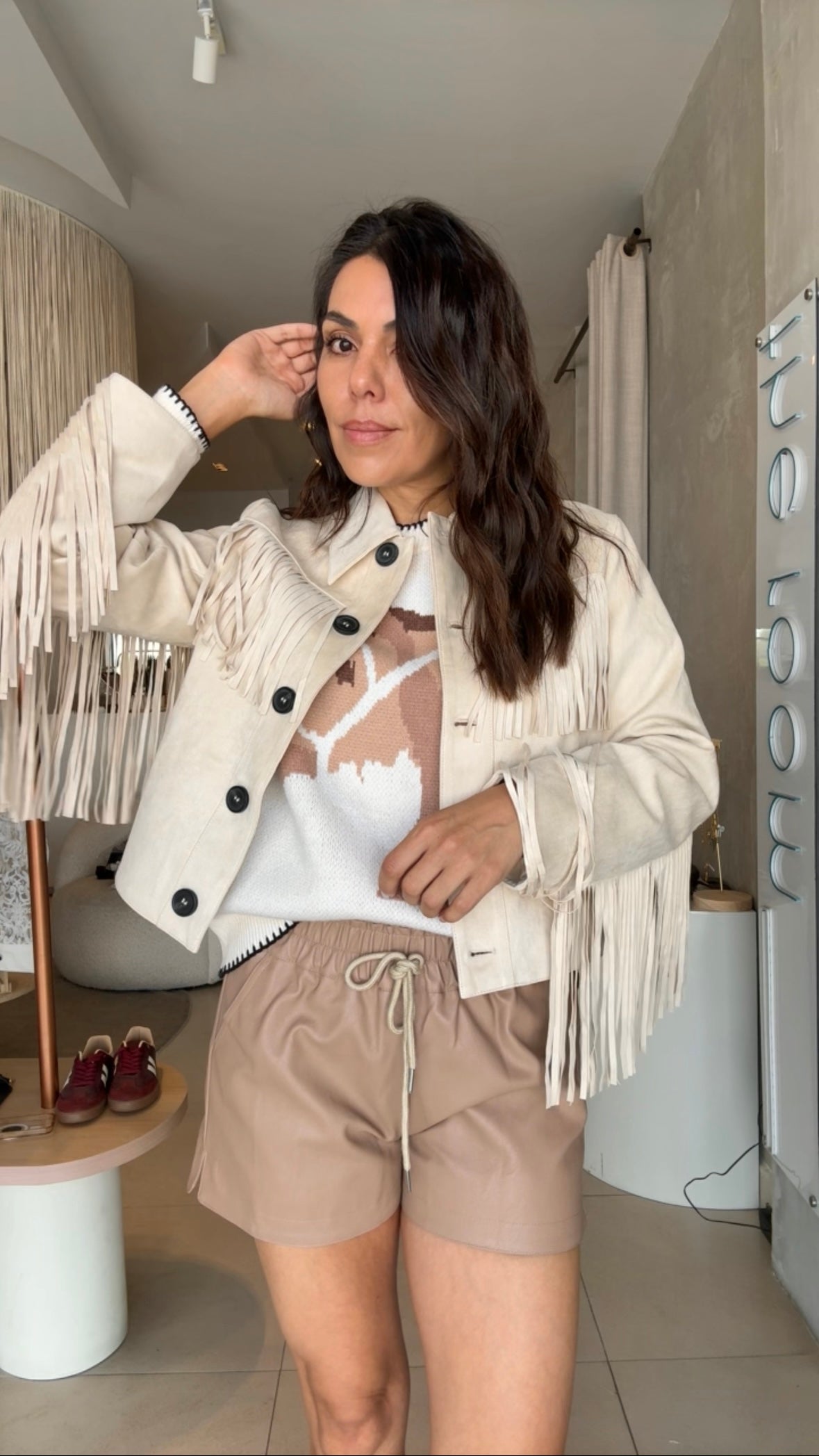 Chamarra beige flecos