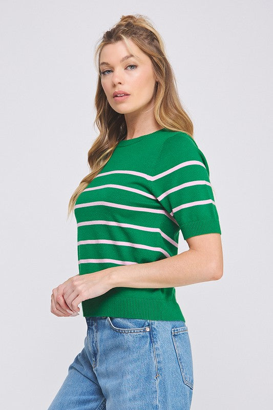Blusa verde rayas rosas