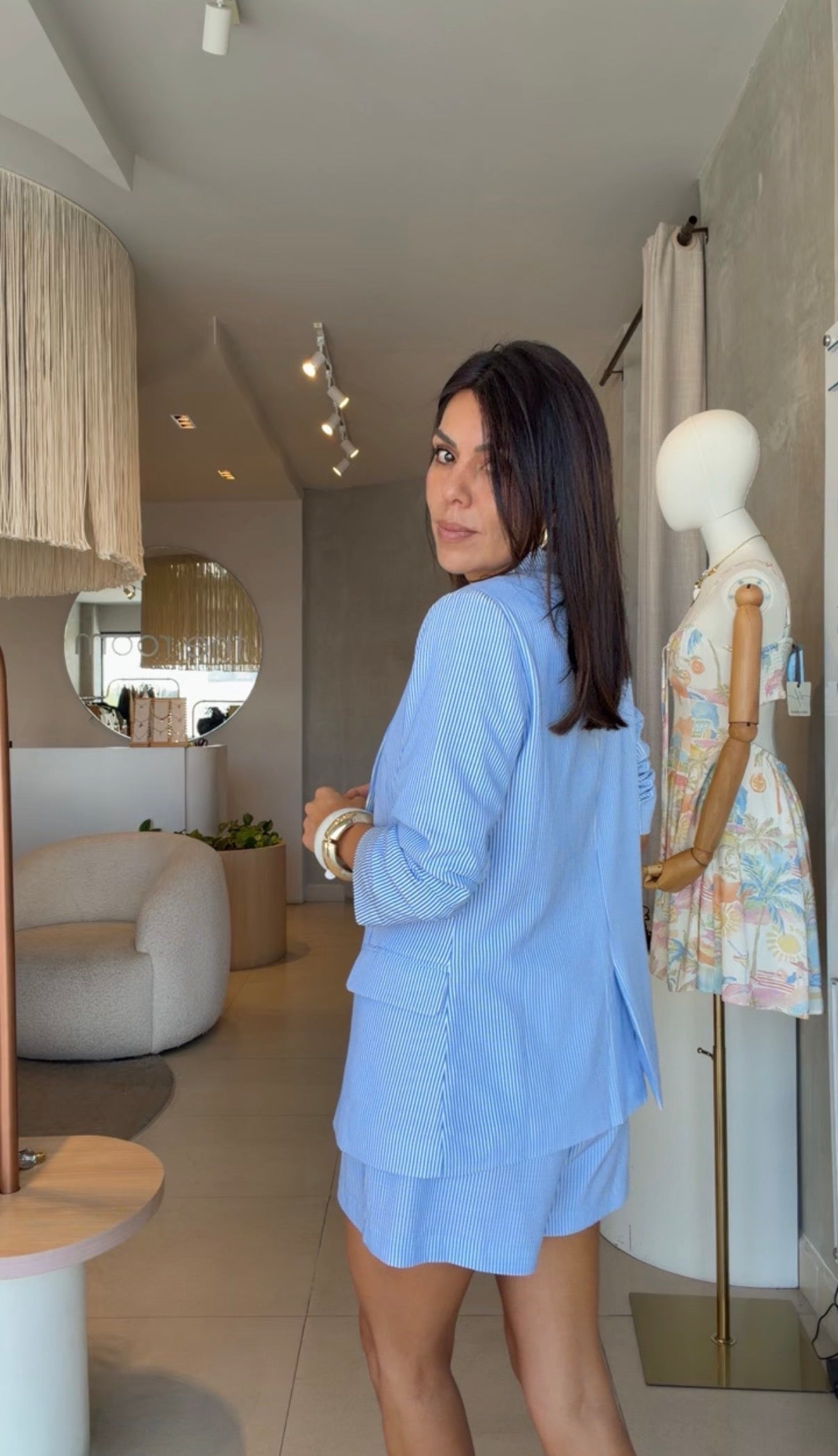Set azul rayado blazer y short