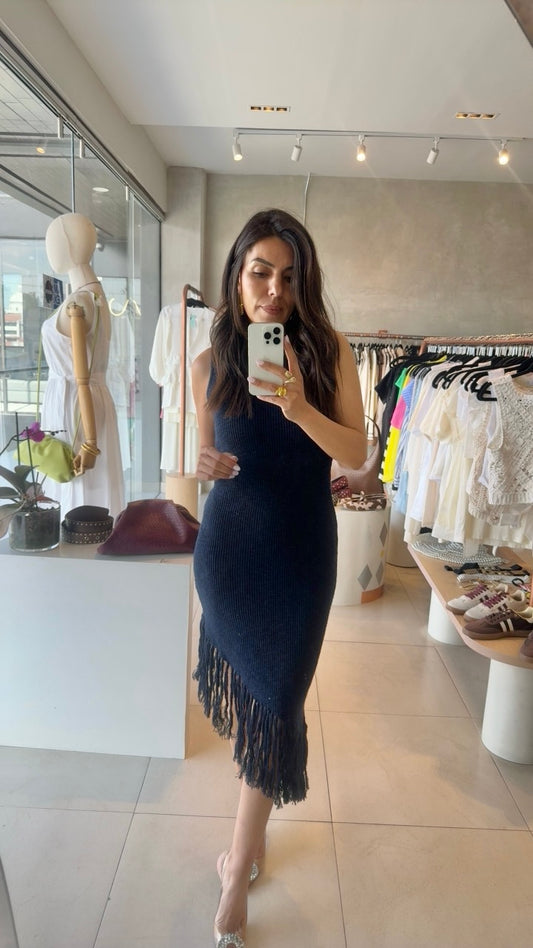 Vestido azul asimétrico