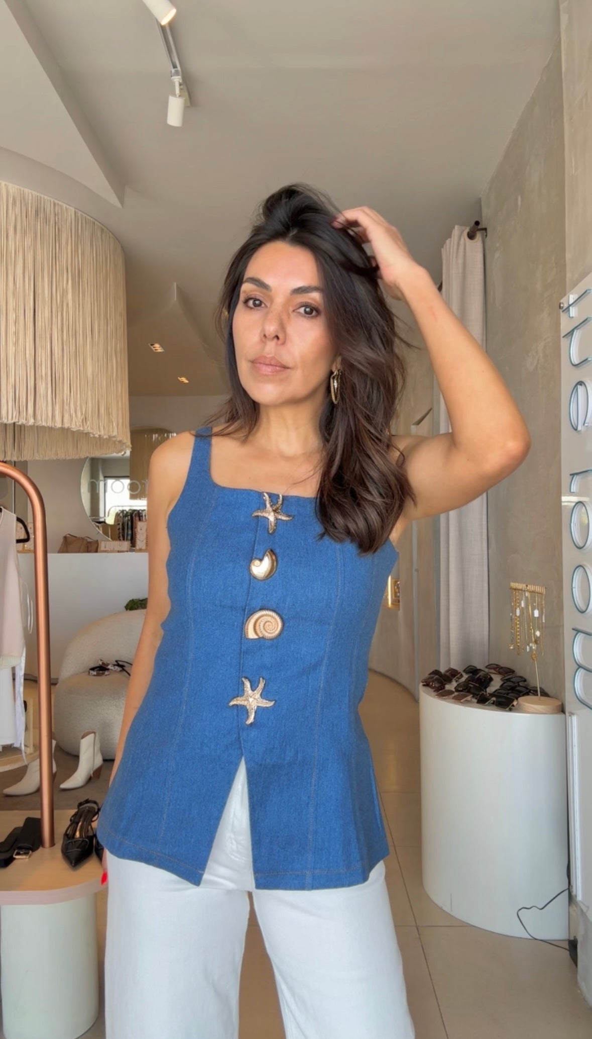 Top denim boton de mar
