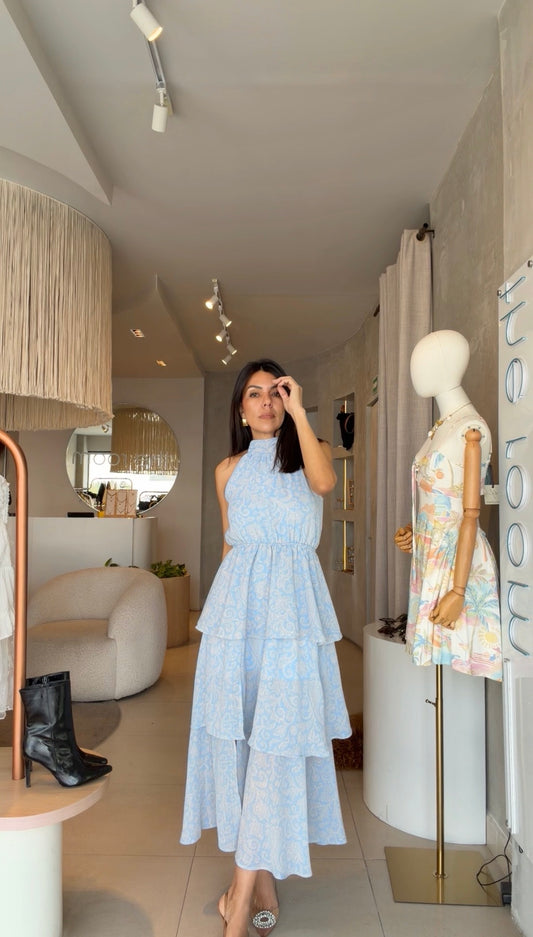 Vestido azul estampado