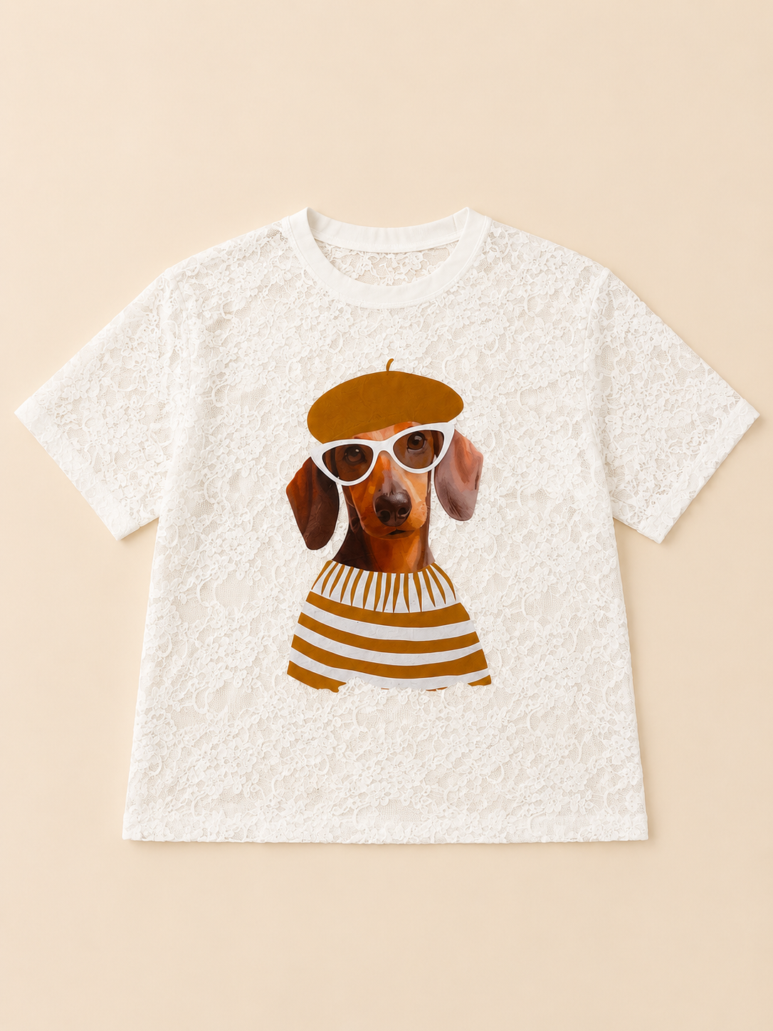 Tshirt encaje perrito blanca