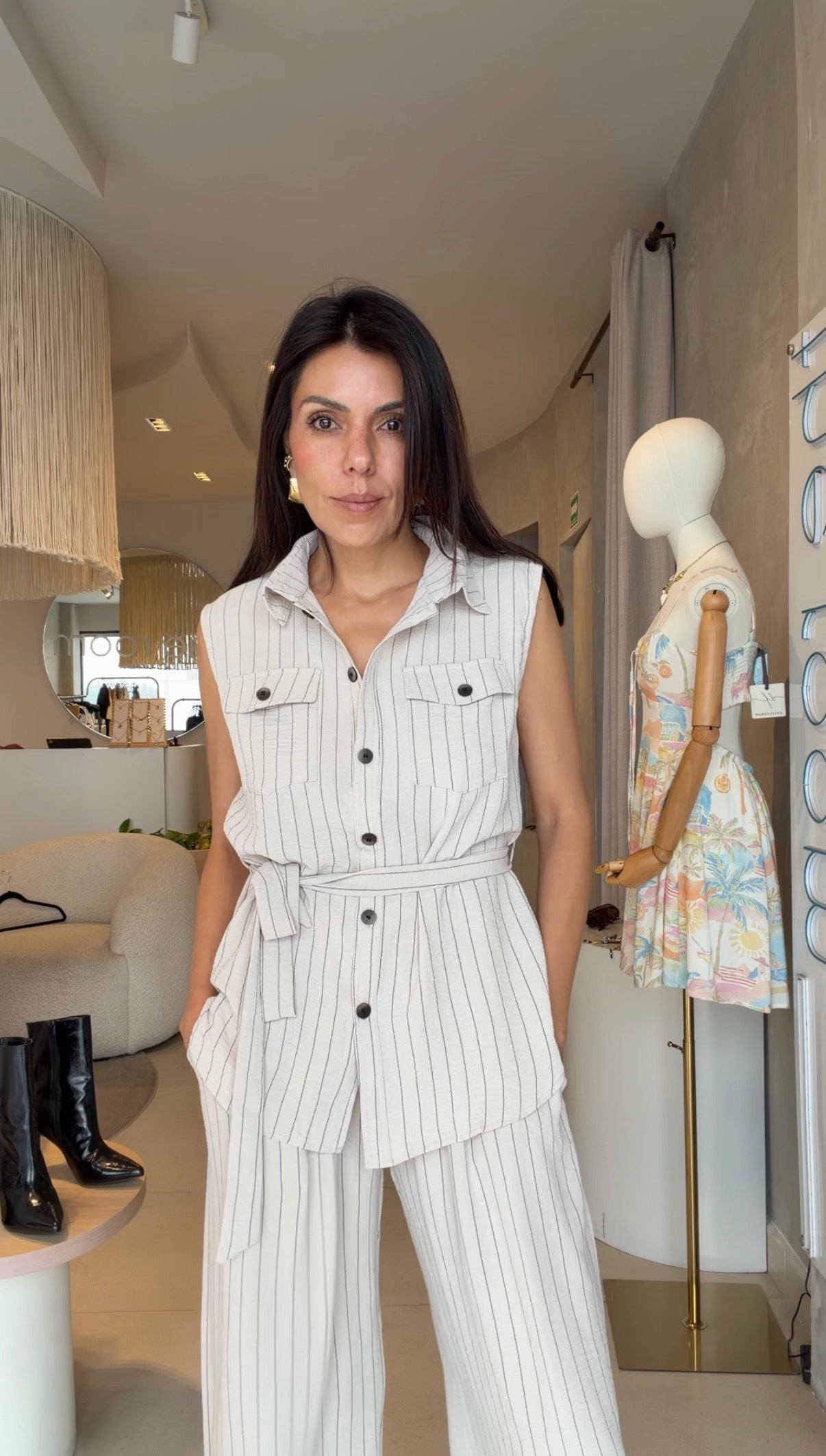 Set beige rayado