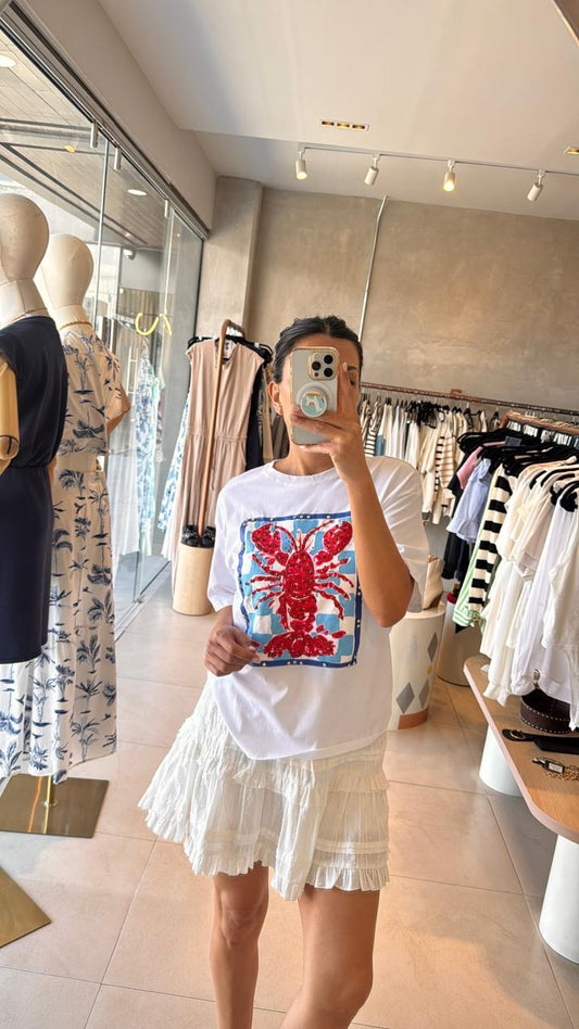 Tshirt blanca langosta piedras