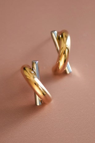 Aretes cruz dorado y plata
