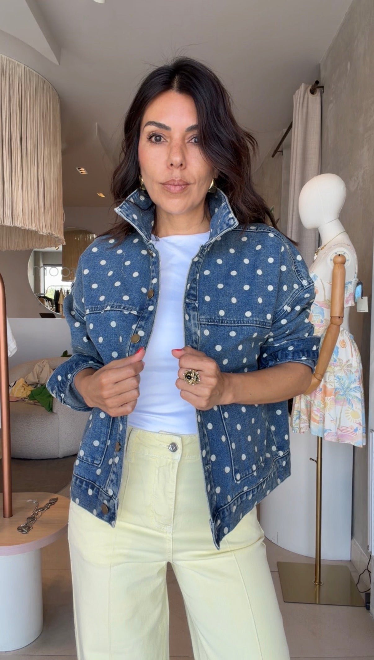 Chamarra denim polka dots