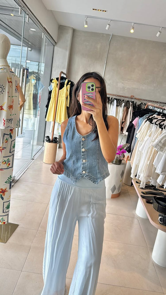 Pantalón gasa azul cielo