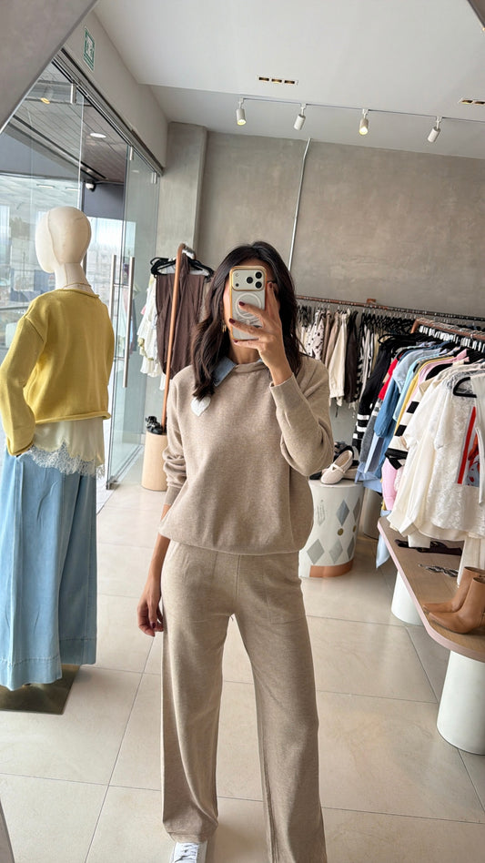 Set mocha cuello denim