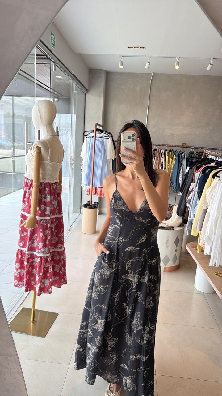 Maxi vestido negro estampado
