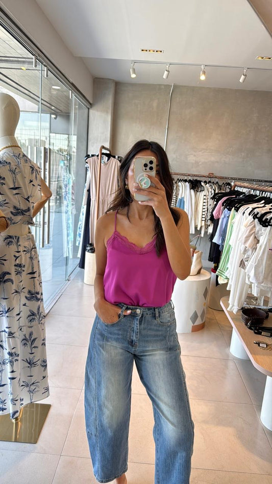 Blusa satin magenta