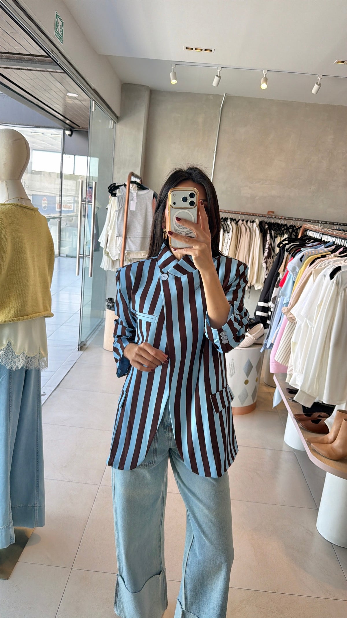 Blazer rayas azul y cafe