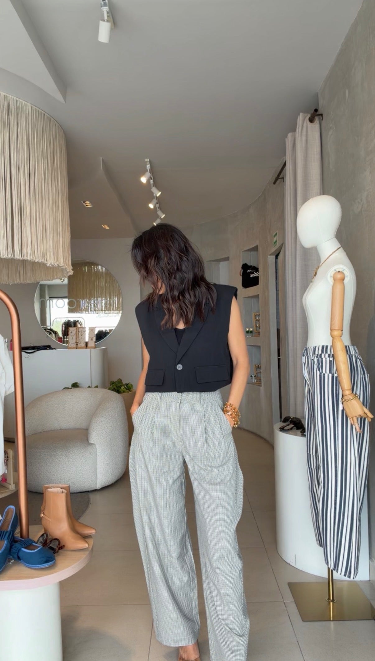 Pantalón barrel cuadros