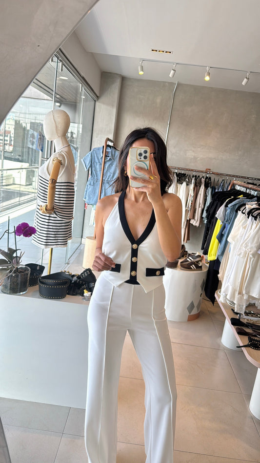 Set blanco con negro halter