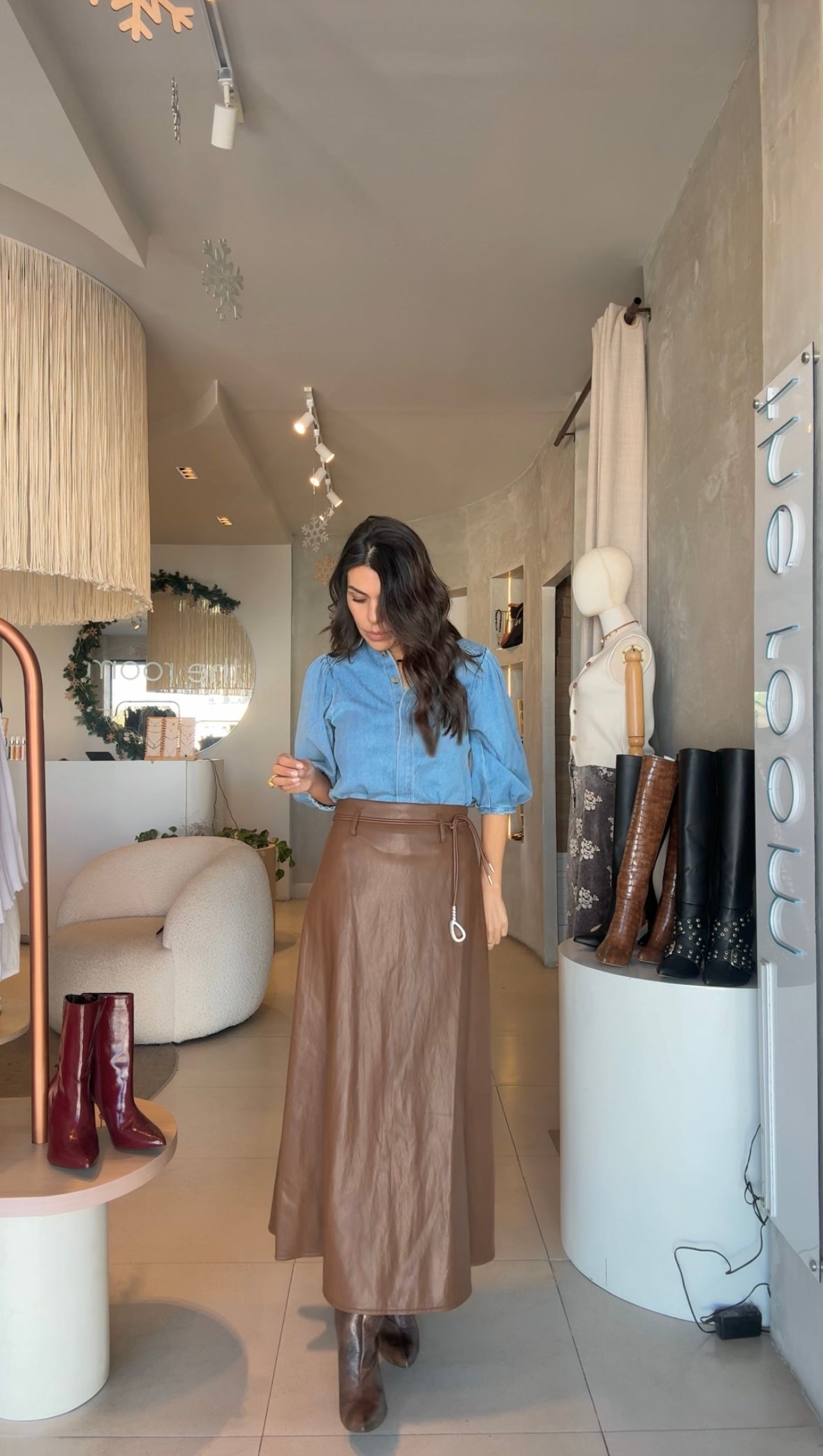 Falda café vinipiel