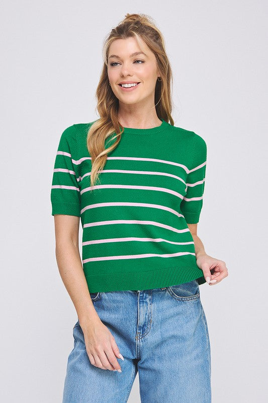 Blusa verde rayas rosas